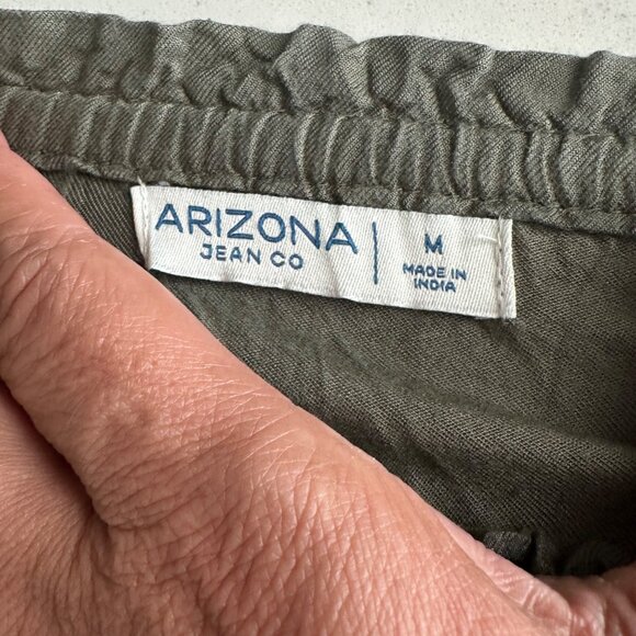 Arizona Jean Co. Womens Olive Green Off-The-Shoulder Rayon Blouse With Puff Slee - Picture 3 of 6